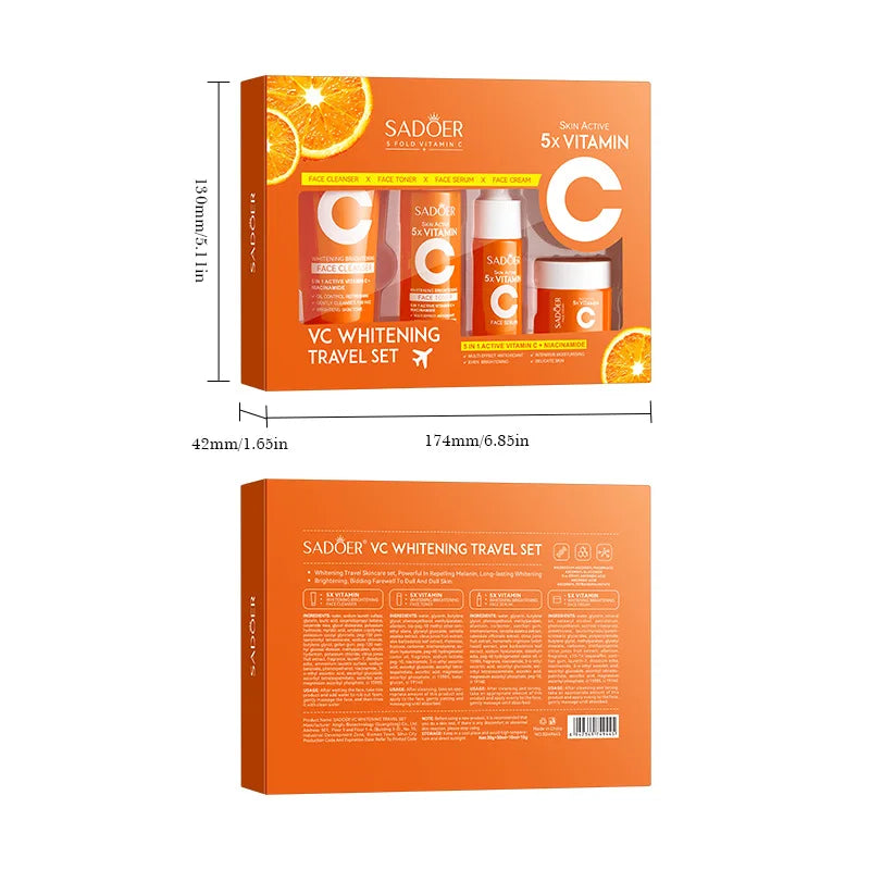 Five-piece vitamin C moisturizing travel skin care set vitamin C facial cleanser toner essence cream portable skin care products