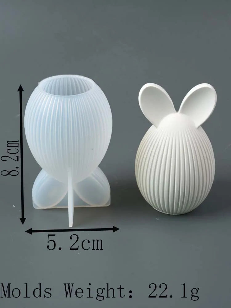 Easter Series Silicone Mold 3D Striped Egg Straight Ear Rabbit Gourd Diamond Pattern Bunny Scented Candle Gypsum Craft Gift Mold