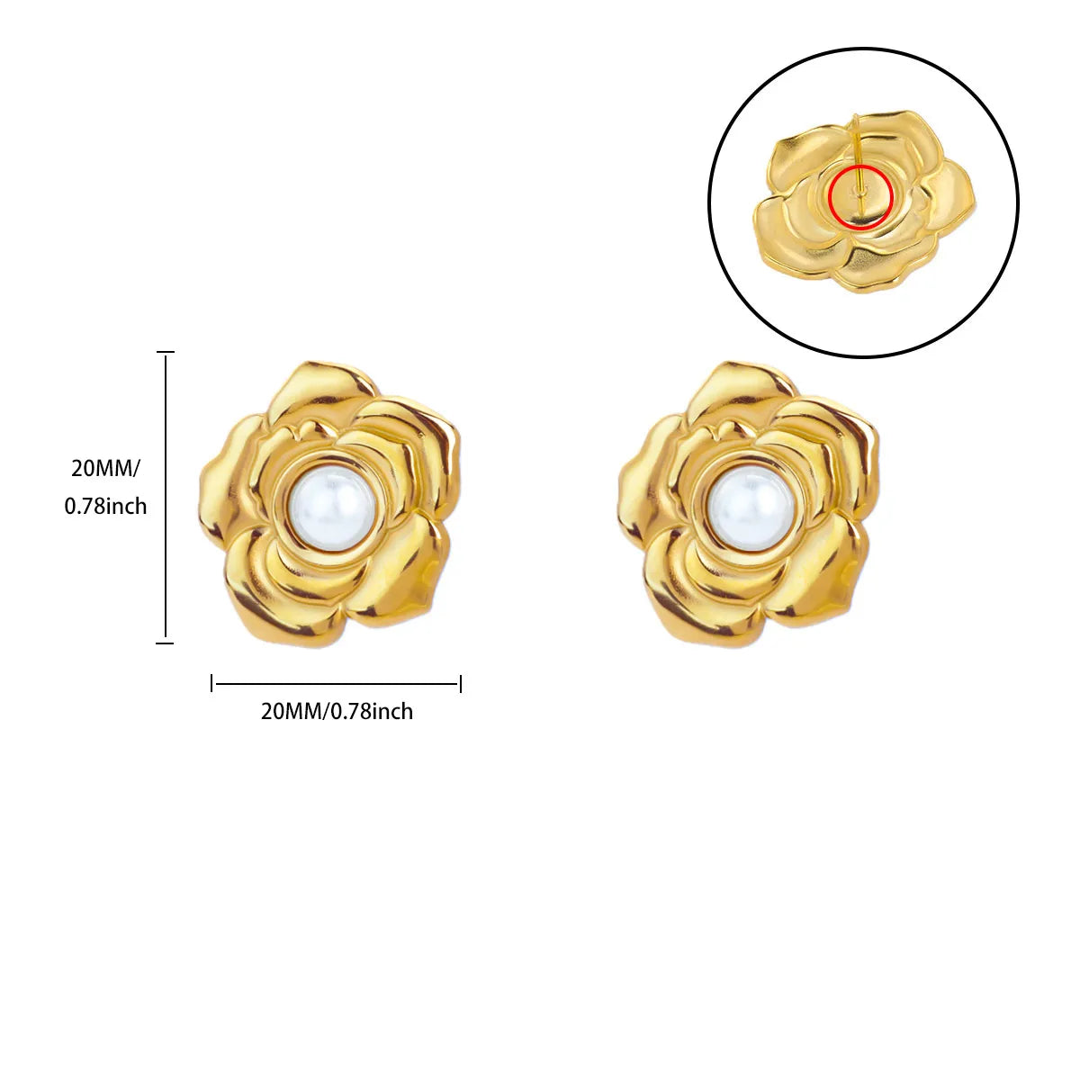 Exquisit Stainless Steel Love Heart Flower Earrings for Women Gold Plated Pearl Ear Stud Earrings Party Personality Jewelry New