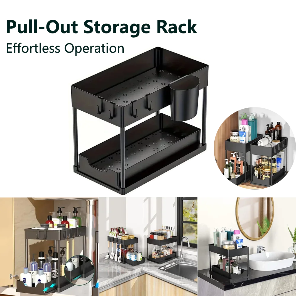 2026 Under-Sink Pull-Out Storage Organizer: Slim Slide-Out Shelf for Kitchen Cabinets Multi-Functional Space Saver Storage Rack