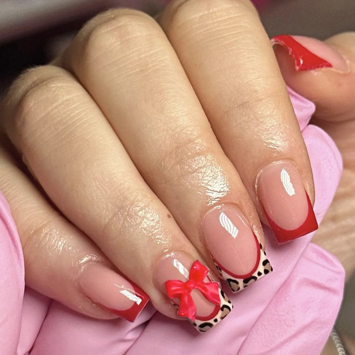 Blush Pink False Nails Bowknot Diamond Pearl Nails
