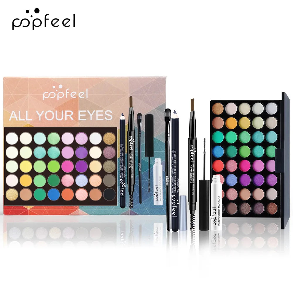 POPFEEL All-in-One Makeup Kit Gift Set with Eyeshadow Palette Foundation Lip Gloss Blush Brushes Eyeliner and More Beauty Gifts