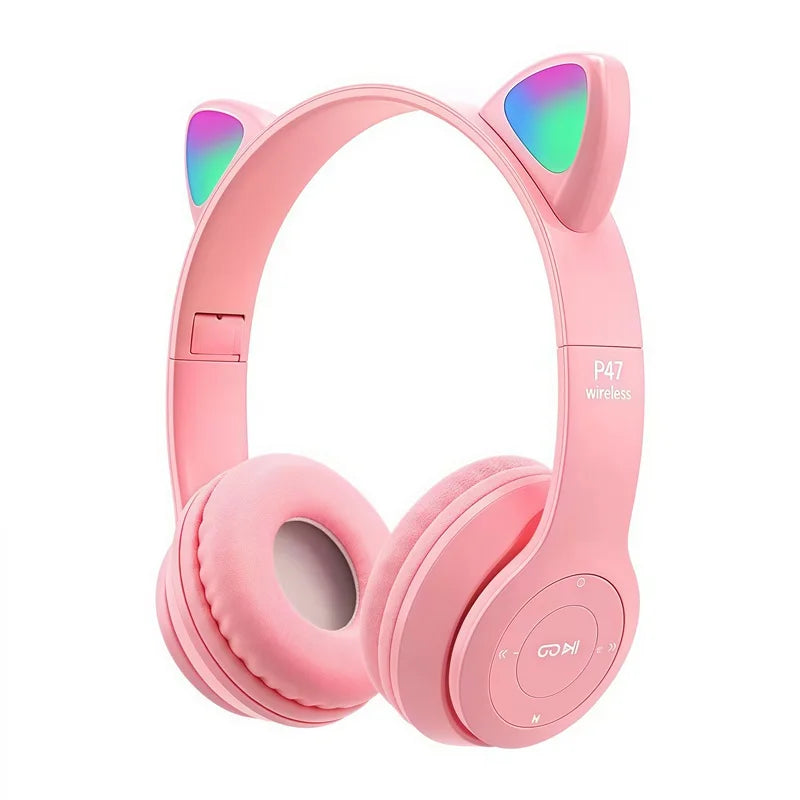 P47M Wireless Bluetooth Headset Gamer Cat LED Light Foldable Noise Cancelling
