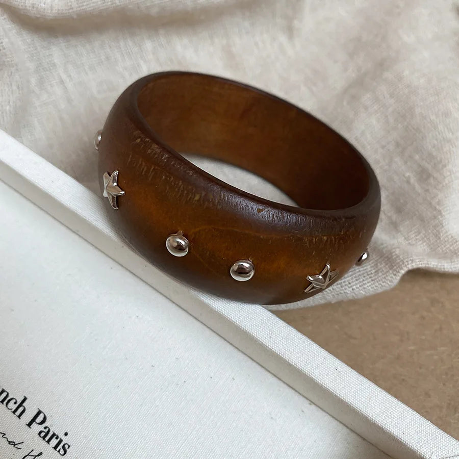 12 Styles Natural Wooden Square Round Bracelet for Women Men Hip Hop  Rivet Beads Wide Bangles Hand Jewelry Pulseras Mujer