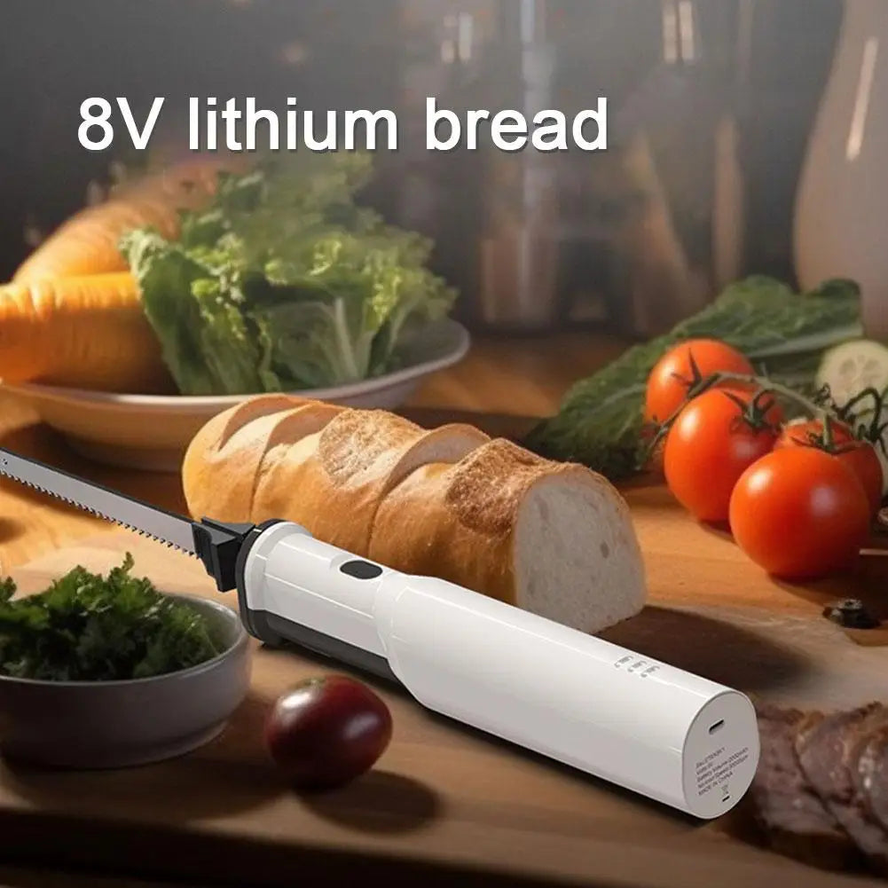 1set Professional Cordless Bread Knife Rechargeable 8V Electric Knife Meat Cutter With 2 Serrated 8 Inch Steel Blades