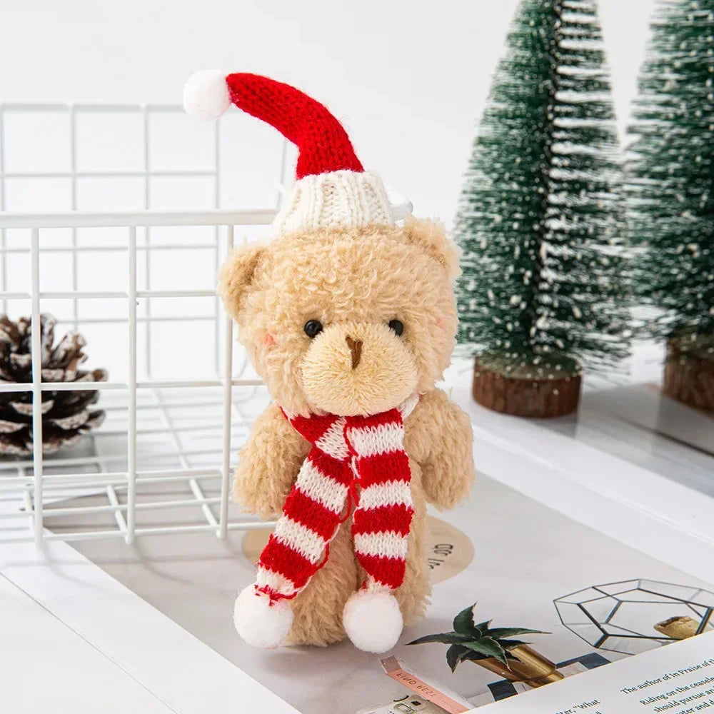 Mini Christmas Bear Doll Plush Bear Gift Clothing Bag Keychain Pendants Baking Decoration Christmas Drop Ornaments Kid Xmas Gift