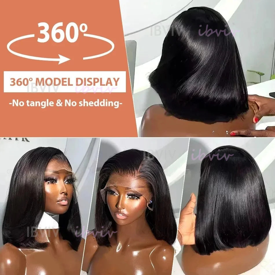 100% 210Density 13x4 Glueless Bob Human Hair Lace Front Wig Raw Vietnamese Bone Straight Preplucked Lace Frontal Human Hair Wigs