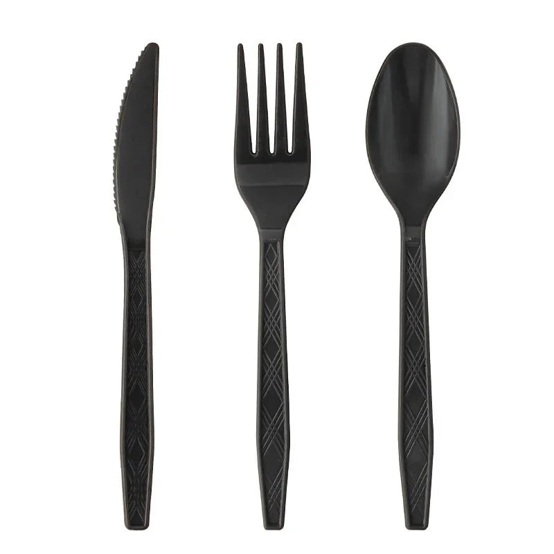Solid Black Theme Tableware Birthday Party Disposable Cutlery Paper Napkins Cups Plates Tablecloths Fork Spoon Party Decorations
