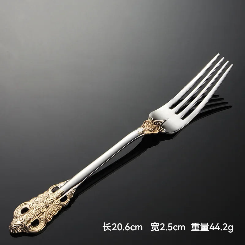 Palace Series Stainless Steel Cutlery Sets Western Food Knives Forks Spoons Teaspoon Luxury Golden Tableware Home and Kitchen