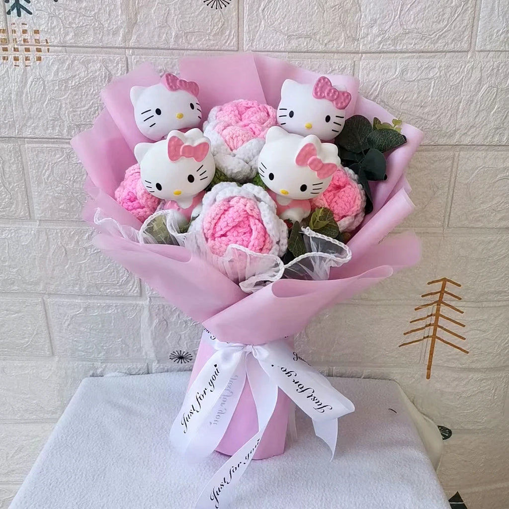 Hello KT Cartoon Plush Bouquet  Anime Rose Flowers Doll Home Wedding Decoration Christmas Valentine's Day Gift