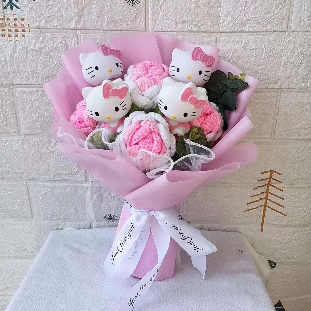 Hello KT Cartoon Plush Bouquet  Anime Rose Flowers Doll Home Wedding Decoration Christmas Valentine's Day Gift
