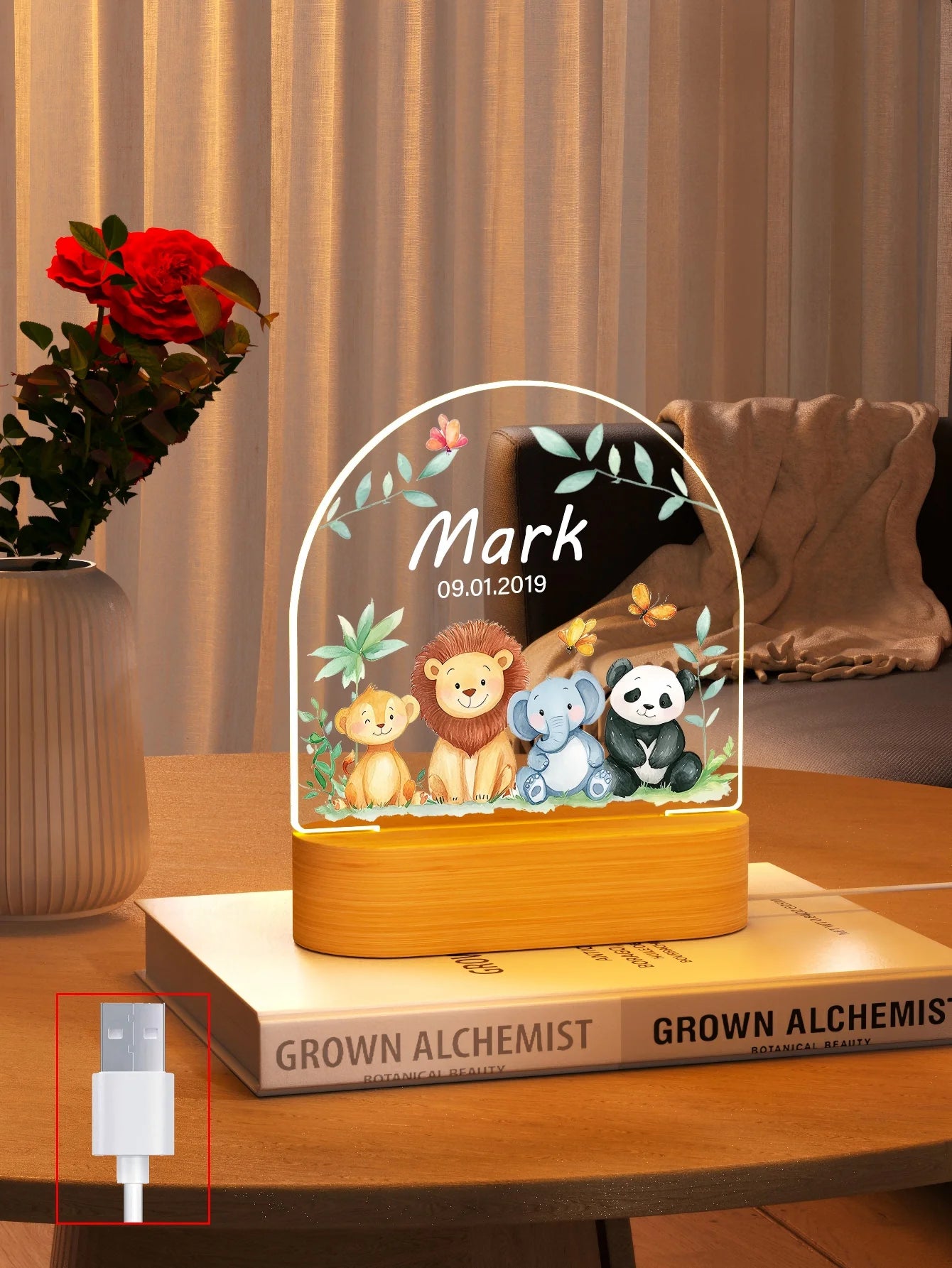 Custom name Creative gift, animal theme, send boys, girls 3D light LED night light warm light birthday gift Christmas gift