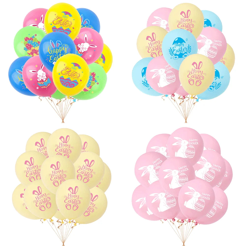 12pcs Easter Balloons Set 12inch Bunny Egg Printed Latex Balloon Happy Easter Party Decorations for Home Kids Gift Spring Decor