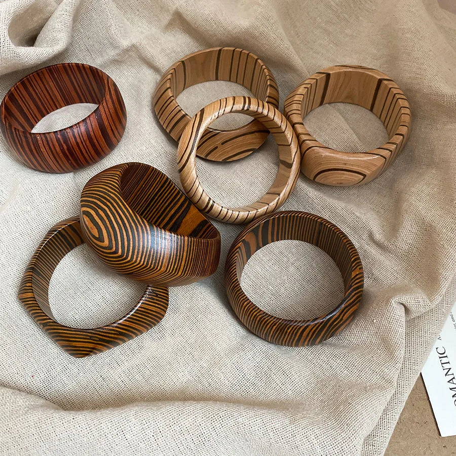 12 Styles Natural Wooden Square Round Bracelet for Women Men Hip Hop  Rivet Beads Wide Bangles Hand Jewelry Pulseras Mujer