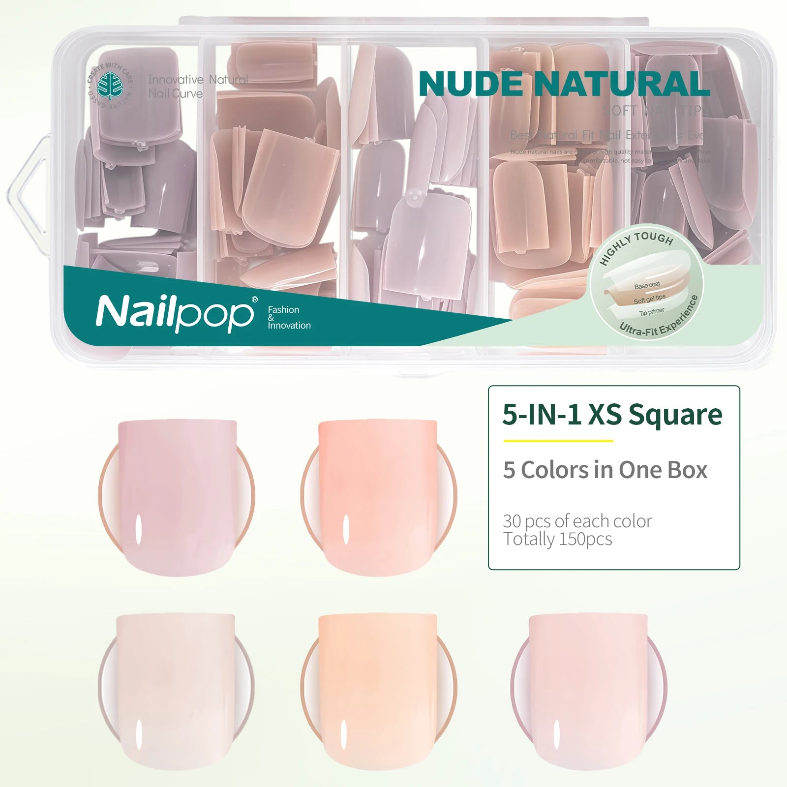Nailpop 3-IN-1 Nude Natural Soft Nail Tips Set