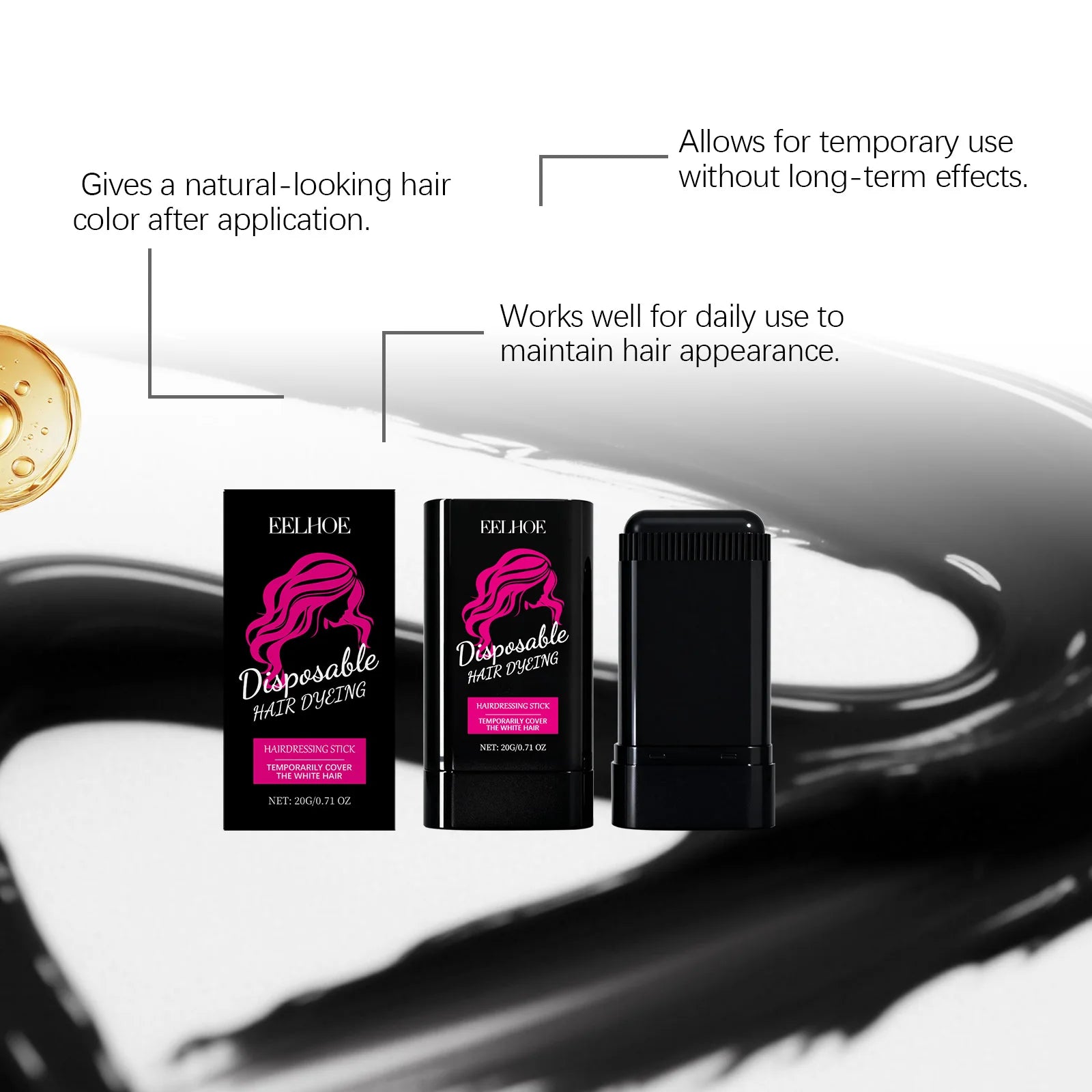 Instant Hair Color Wax Cover Gray Hair Black Touch Up Waterproof Natural Looking Travel Size For Formula Quick Styling Solution