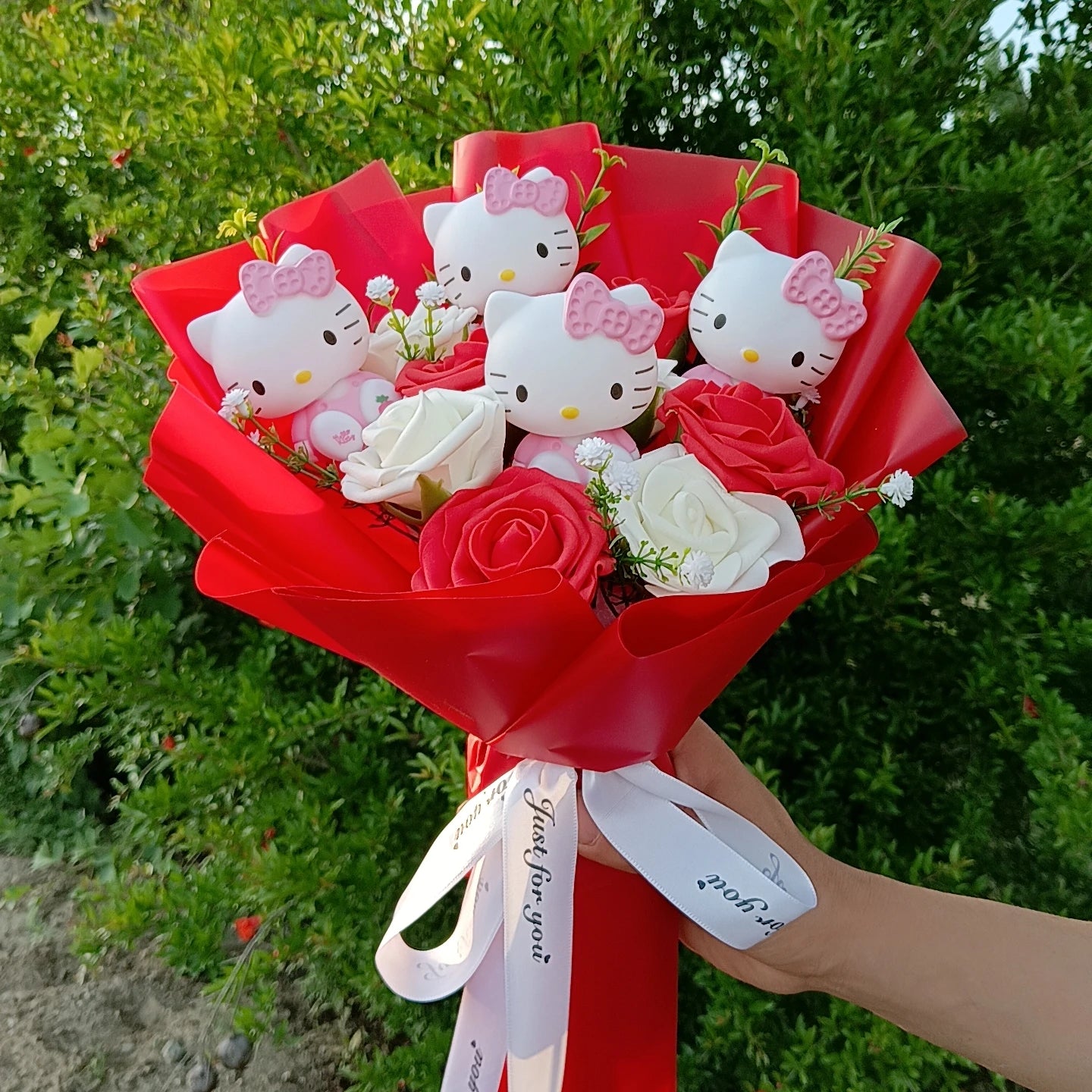 Hello KT Cartoon Plush Bouquet  Anime Rose Flowers Doll Home Wedding Decoration Christmas Valentine's Day Gift