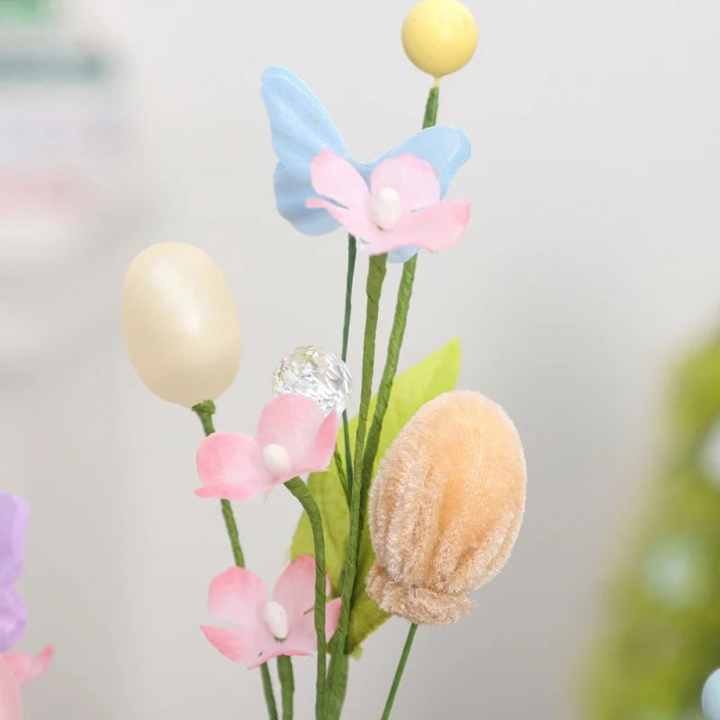 Easter Flower Spring Floral with Easter Egg Rabbit Statue Fake Twig Branches Easter Vine Stems for DIY Holiday Vase Decor