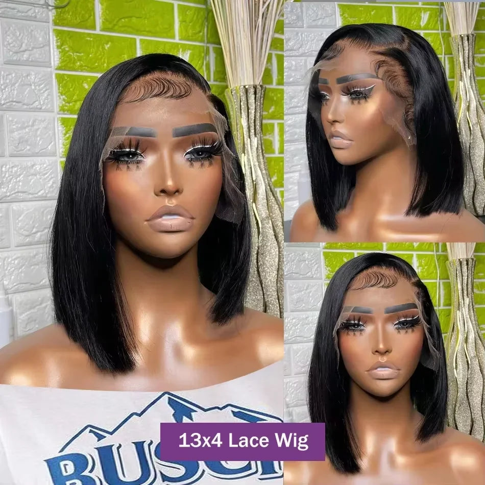 13x4 Bone Straight Short Bob Lace Front Human Hair Wigs 13x6 Lace Frontal Wig Brazilian 100% Human Hair 200 Density 12 14 16 Inc