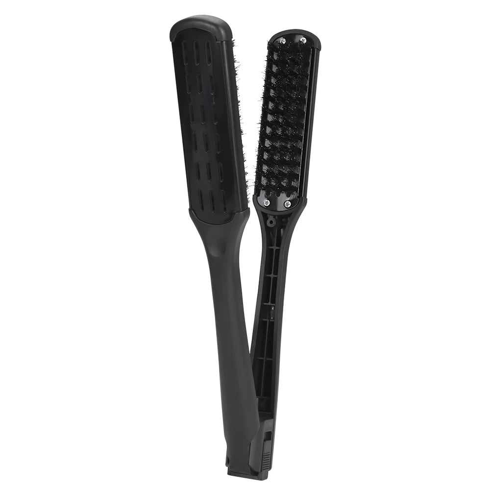 Professional V-Shape Hair Straightening and Curling Brush - High-Temperature Pure Boar Bristle Multi-Functional Styling Comb