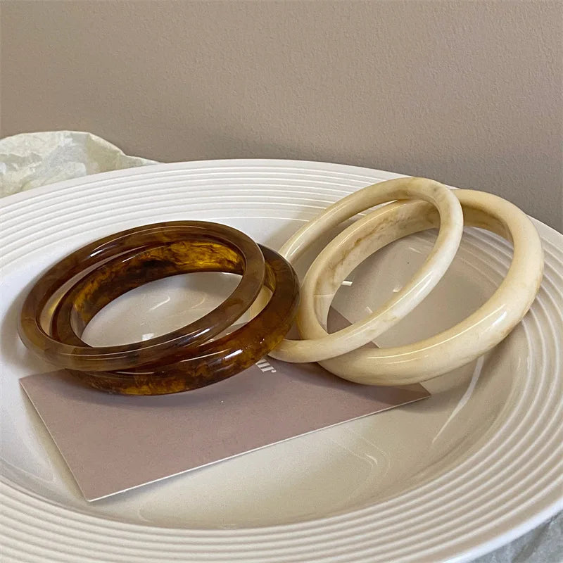 Retro Brown Resin Bangles Acrylic Marble Bracelet For Women Fashion Party Jewelry Gifts