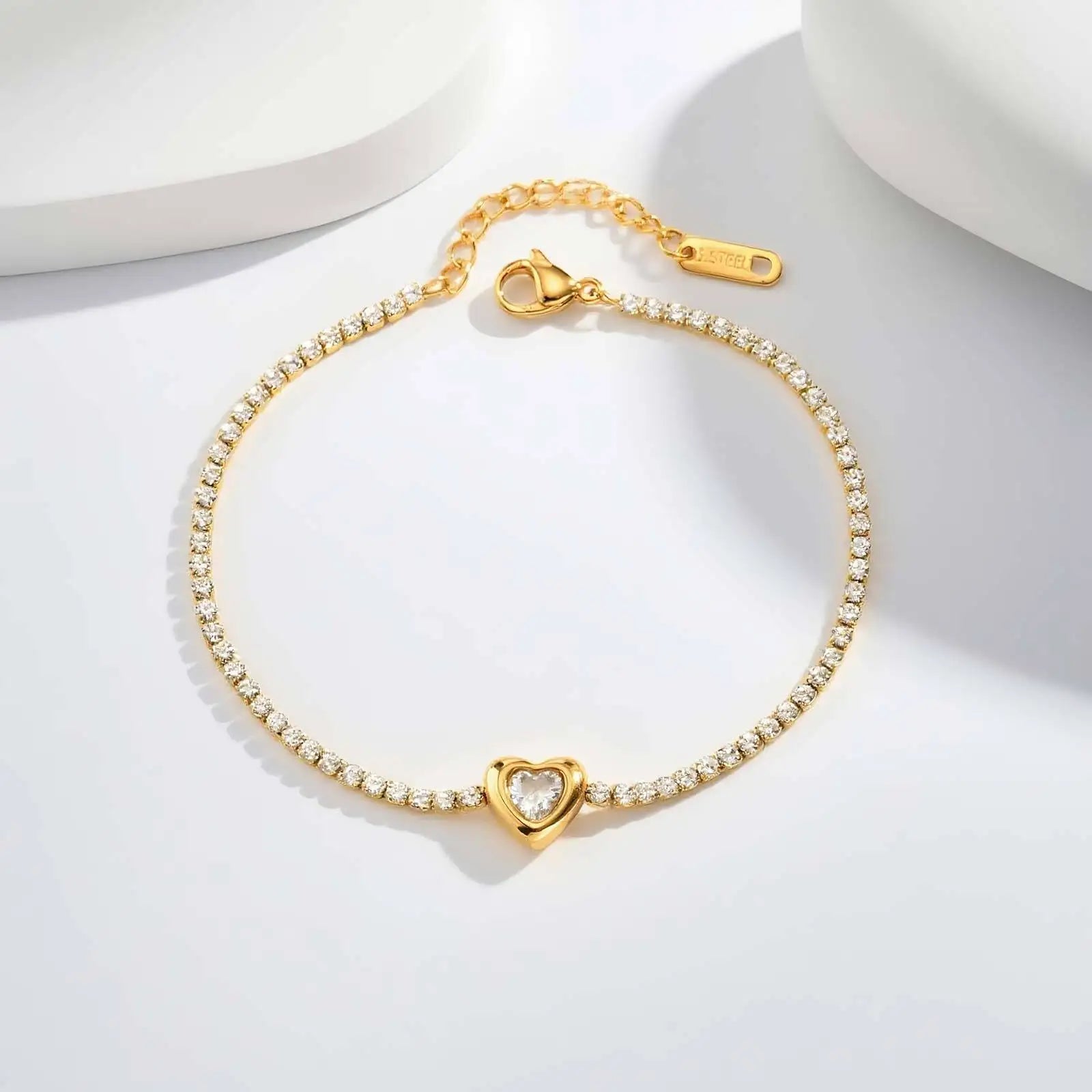 Vnox Clear Heart Zircon Snake Chain Bracelets Bangles For Women, Gold Color Stainless Steel Chain, Boho Elegant Jewelry Gifts
