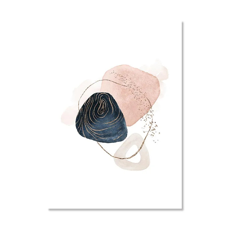 Abstract Watercolor Art Print in Beige Pink Gold  Boho Geometric Canvas Painting  Modern Wall Decor for Living Room Home Interio