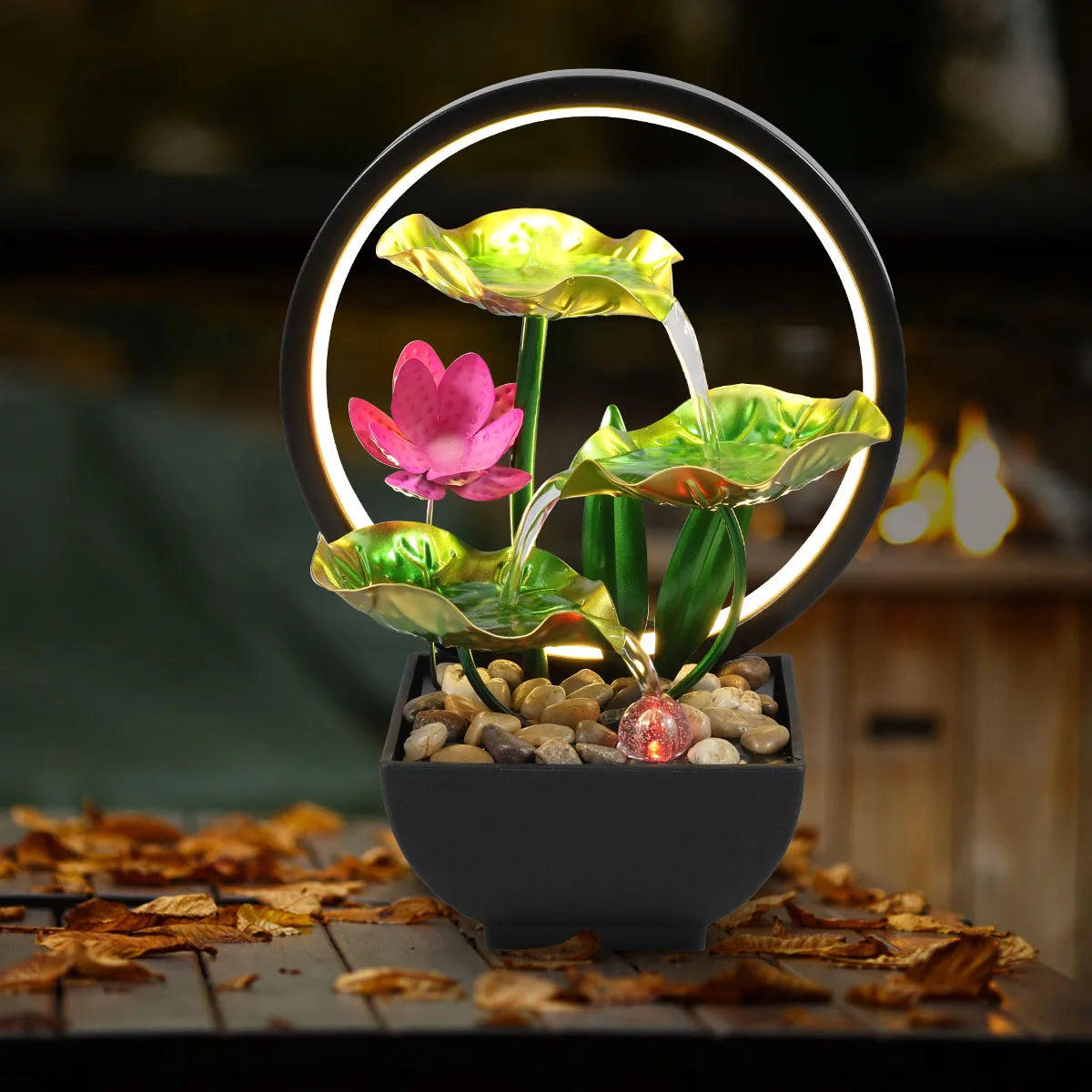 Tabletop Water Fountain Waterfall Fountain Natural Lights For Home Decor