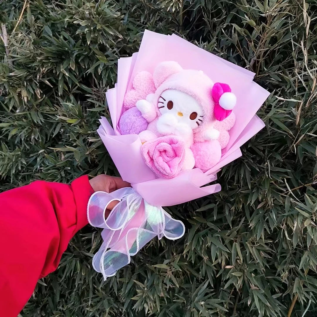 Hello KT Cartoon Plush Bouquet  Anime Rose Flowers Doll Home Wedding Decoration Christmas Valentine's Day Gift