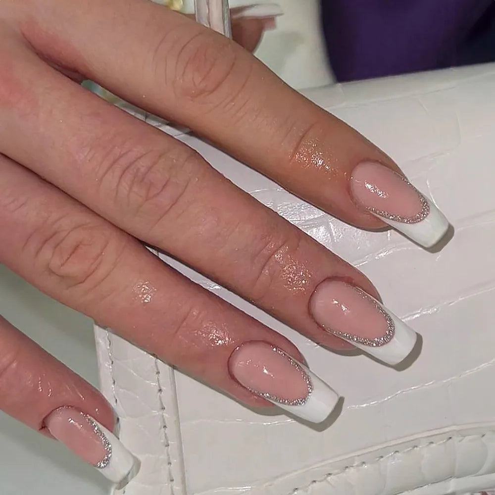 24pcs Gradient Fake Nails French Ballerina Nail
