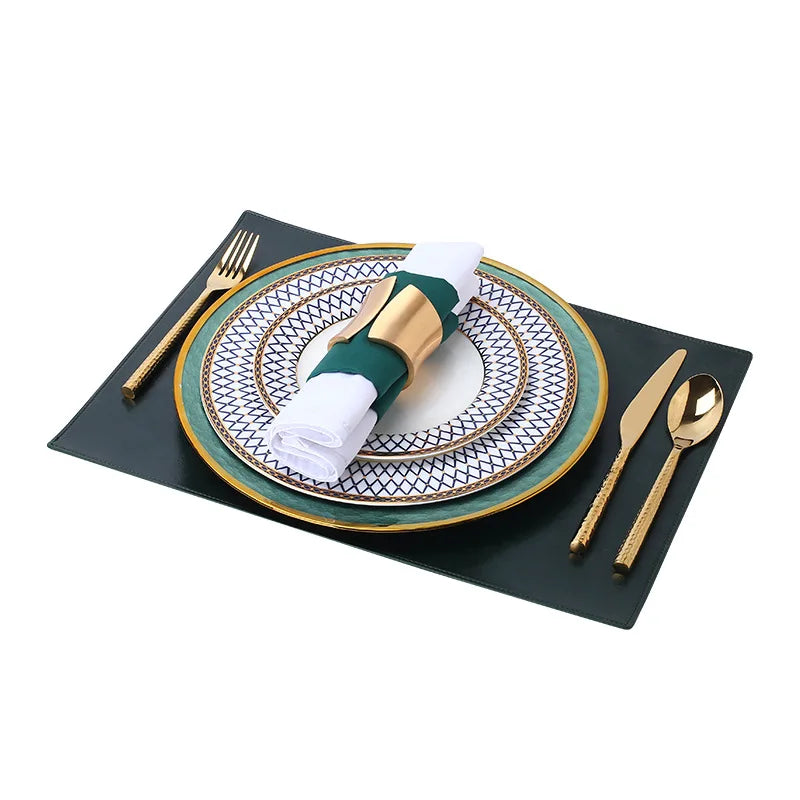 New European Style Light Luxury Bone China Steak Plate  Knife, Fork, Spoon, Napkin Buckle，Cloth Napkin，Wine Glass Tableware Set