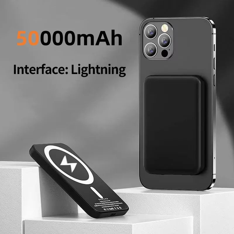 50000mAh Magnetic Power Bank Type-C Port External Battery Portable Wireless Charger for iPhone Xiaomi Huawei Spare Battery