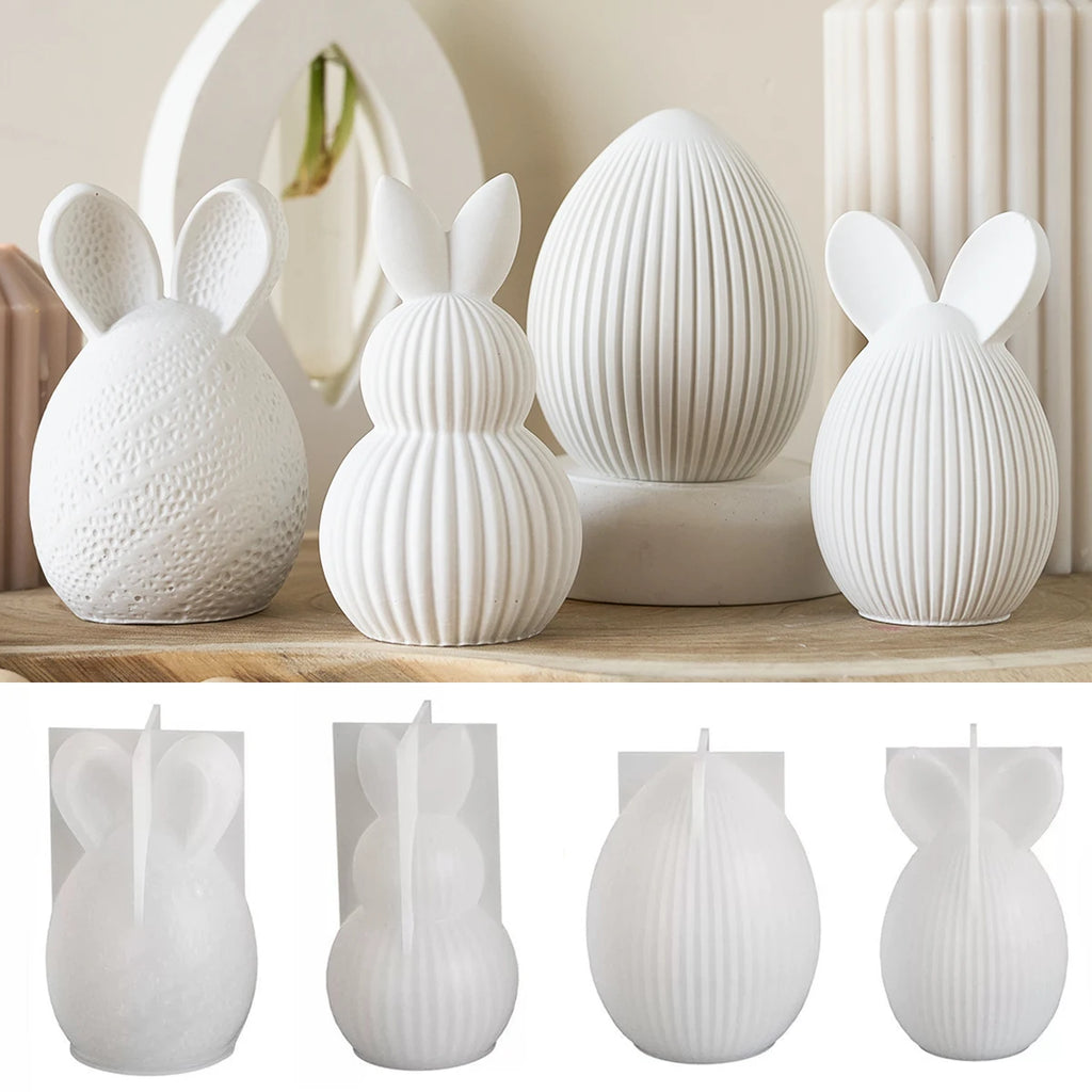 Easter Series Silicone Mold 3D Striped Egg Straight Ear Rabbit Gourd Diamond Pattern Bunny Scented Candle Gypsum Craft Gift Mold