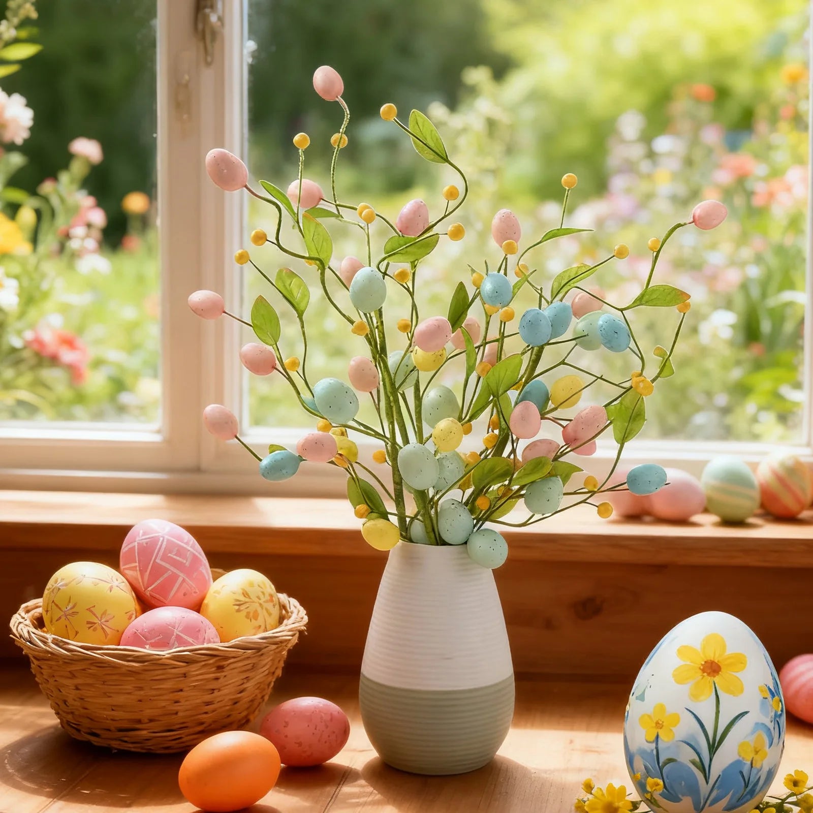 Easter Egg Flower Bouquet, Artificial Flower Berry Cuttings, Spring Flowers, Home Decoration, Simple Floral Accessories