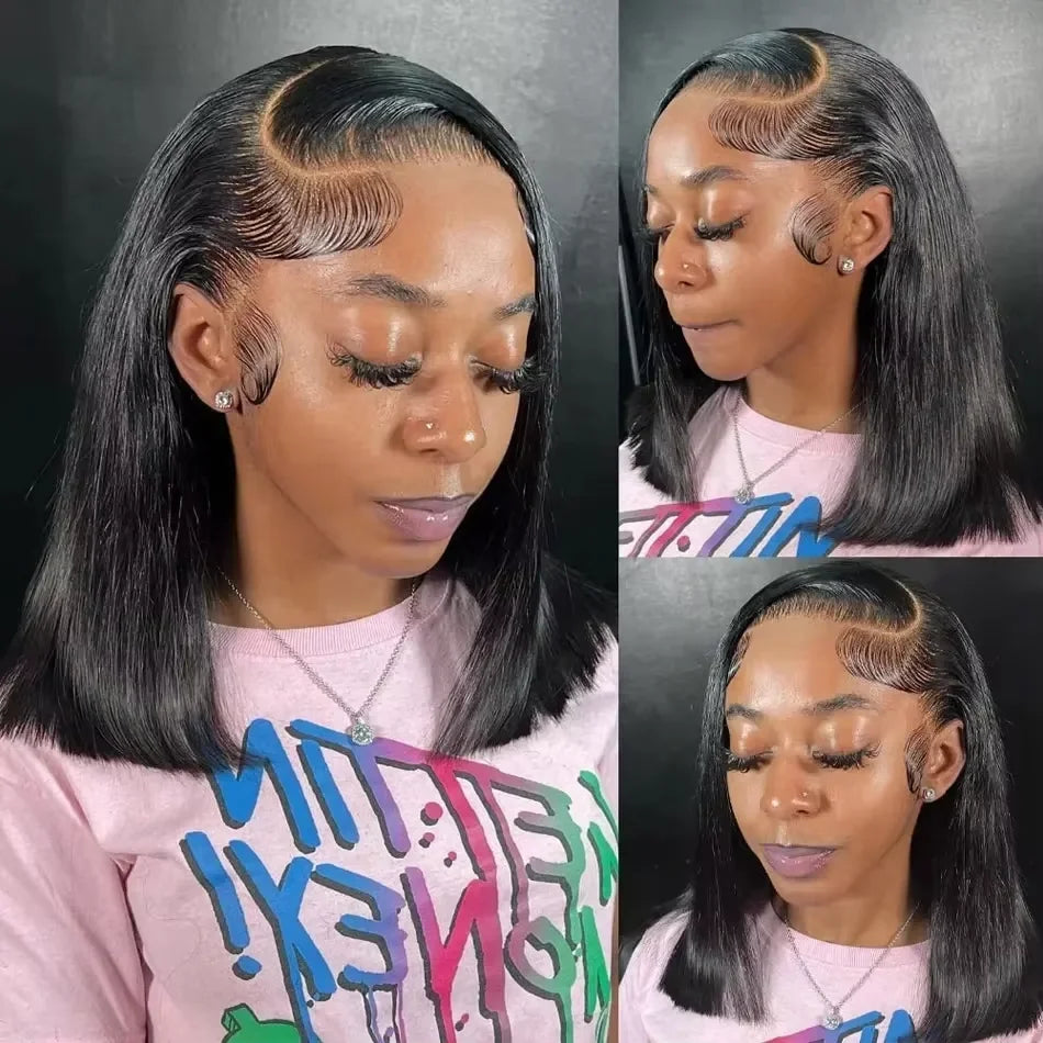 13x4 Bone Straight Short Bob Lace Front Human Hair Wigs 13x6 Lace Frontal Wig Brazilian 100% Human Hair 200 Density 12 14 16 Inc