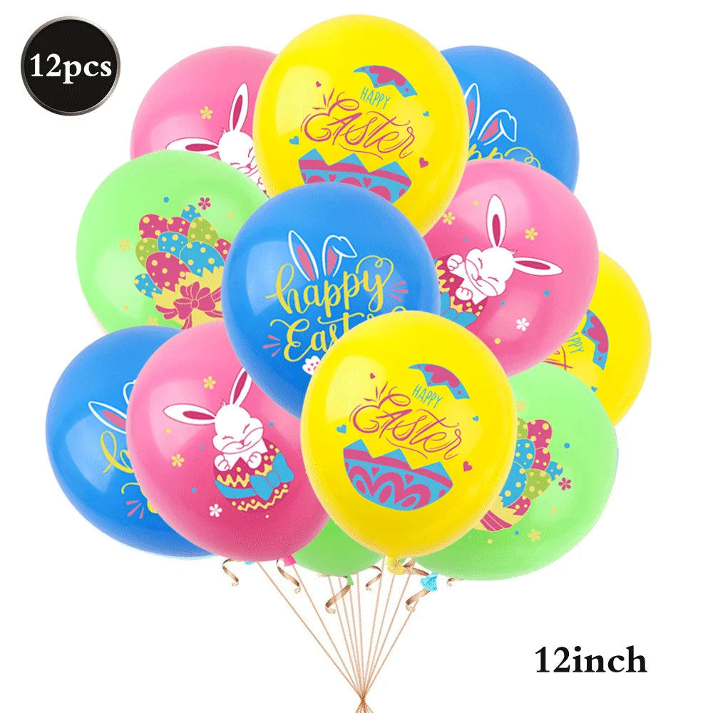 12pcs Easter Balloons Set 12inch Bunny Egg Printed Latex Balloon Happy Easter Party Decorations for Home Kids Gift Spring Decor
