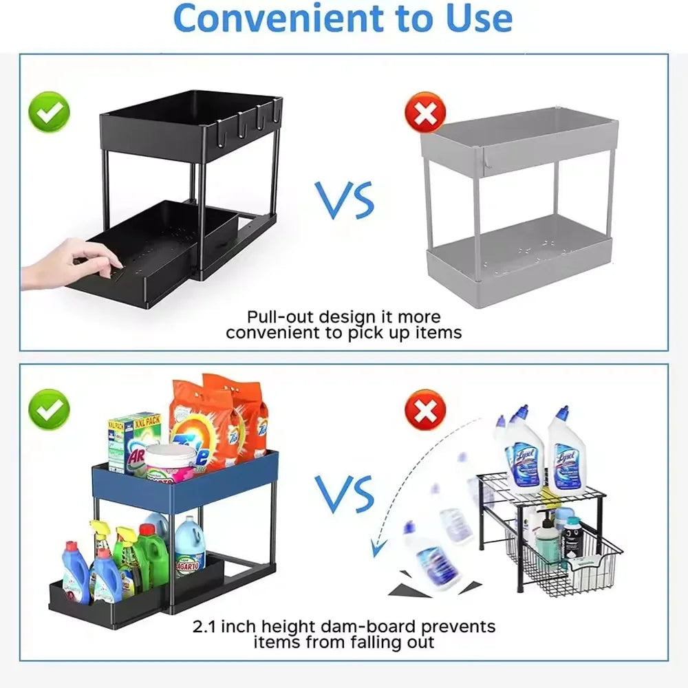 2026 Under-Sink Pull-Out Storage Organizer: Slim Slide-Out Shelf for Kitchen Cabinets Multi-Functional Space Saver Storage Rack