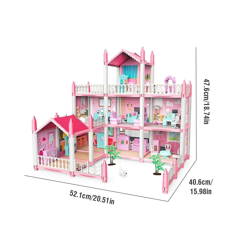 3D DIY Dream Princess Castle Villa Assembly Doll House Set Toy Girl Family Toy Children's Music Doll House Assembly Villa House