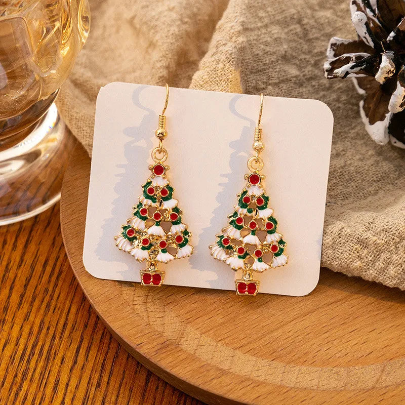 Vintage Metal Christmas Tree Dangle Earrings for Women Fashion Socks Santa Claus Snowflake Drop Earings New Year Party Jewelry