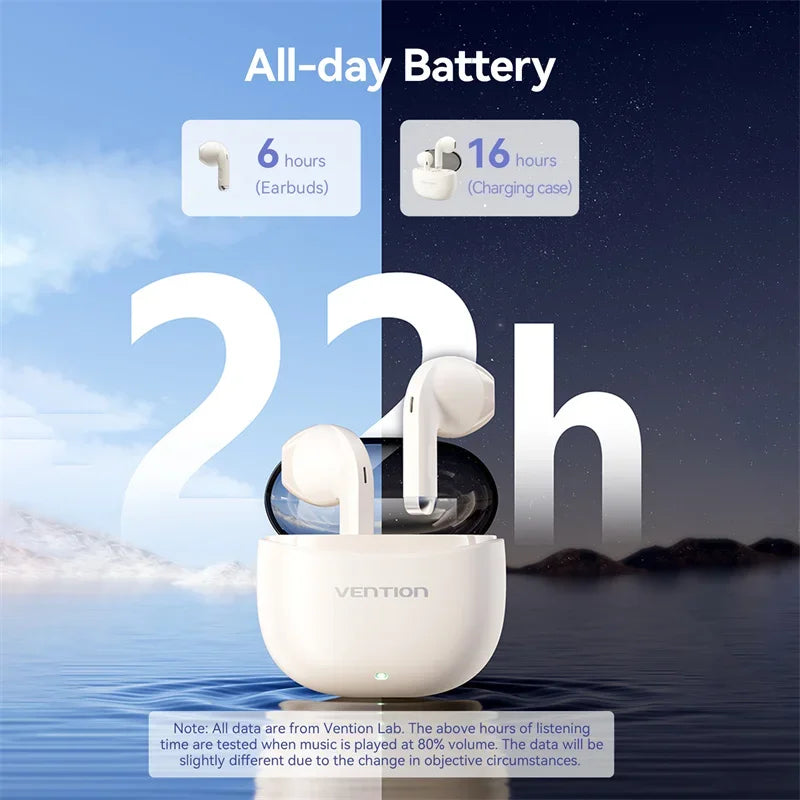 Vention Wireless Earphones Bluetooth 5.3 Al-based ENC Small & Light Smart Touch Controls TWS Wireless Bluetooth Earbuds Elf E07