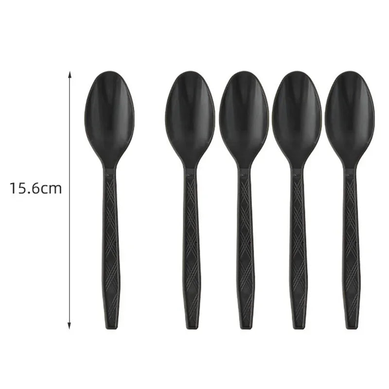 Solid Black Theme Tableware Birthday Party Disposable Cutlery Paper Napkins Cups Plates Tablecloths Fork Spoon Party Decorations