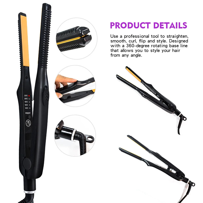 2 In 1 Hair Straightener & Curler Small Ceramic Hair Crimper Corrugation Short Hair Straightening Curling Styling Tool