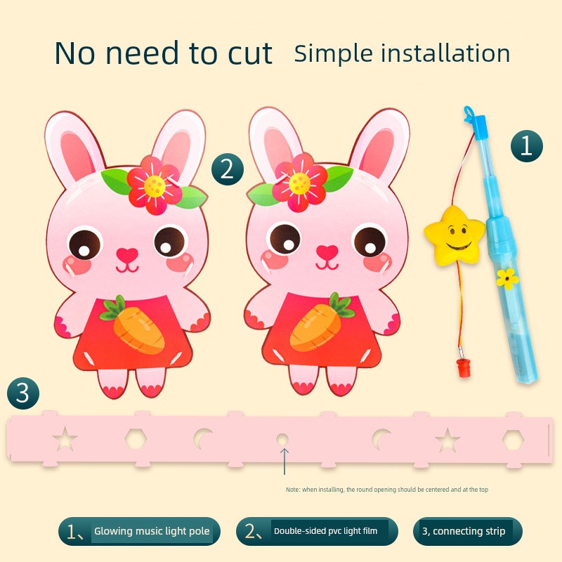 Mid-Autumn Festival Kids DIY Lantern Handmade Material Package Kindergarten Creative Rabbit Lamp Satchel Luminous Music Lantern