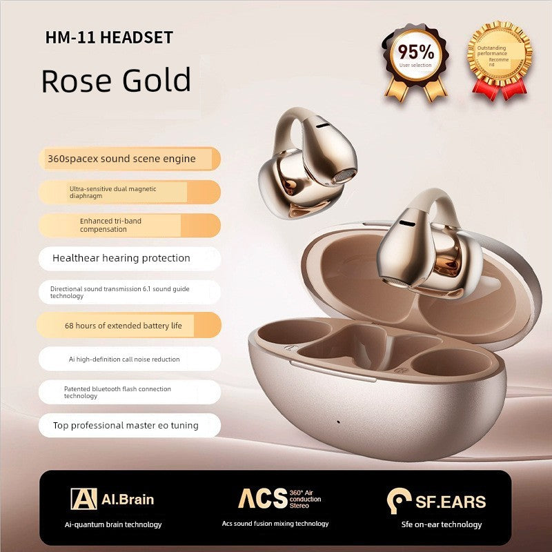 Non-Leaking Ear Clip Bluetooth Headset Open Wireless Gas Bone Conduction Non in-Ear Sports Running 2025 New Arrival