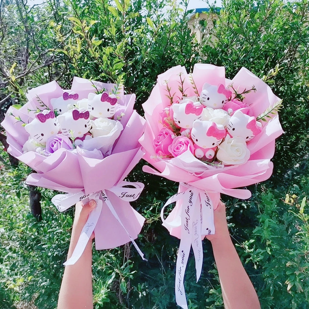 Hello KT Cartoon Plush Bouquet  Anime Rose Flowers Doll Home Wedding Decoration Christmas Valentine's Day Gift