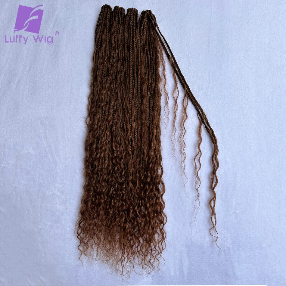 Crochet Boho Box Braids #30 Color Brown Human Hair Curly Full Ends With Pre Looped Braiding Goddess Hair Extensions For Women
