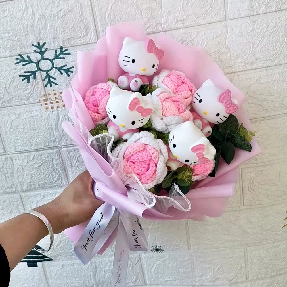 Hello KT Cartoon Plush Bouquet  Anime Rose Flowers Doll Home Wedding Decoration Christmas Valentine's Day Gift