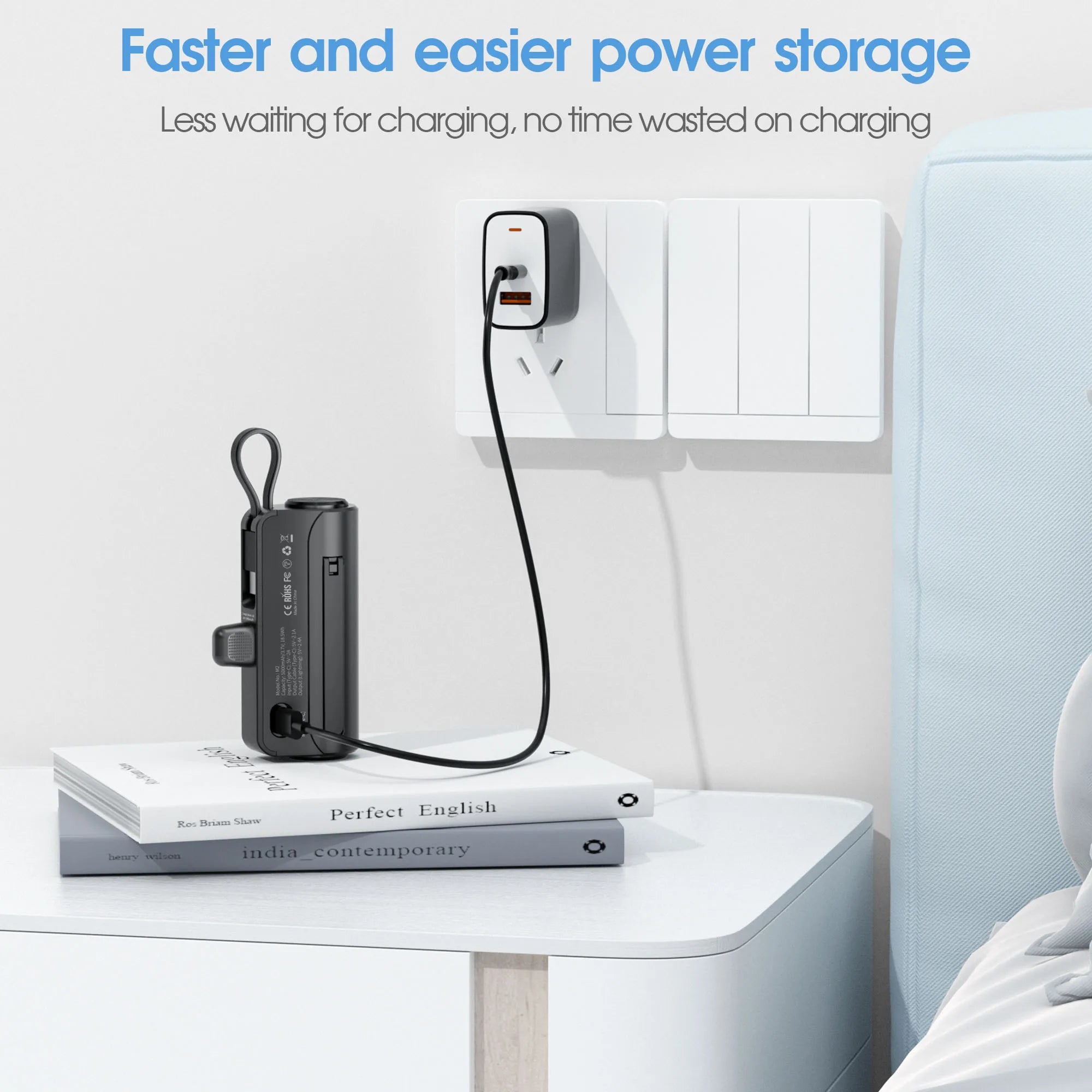 Battery Pack Mini Portable Charger 5000mAh PowerBank,Built-in ioS Interface & USB-C Cable Cell PhonePortable Power, LED Display