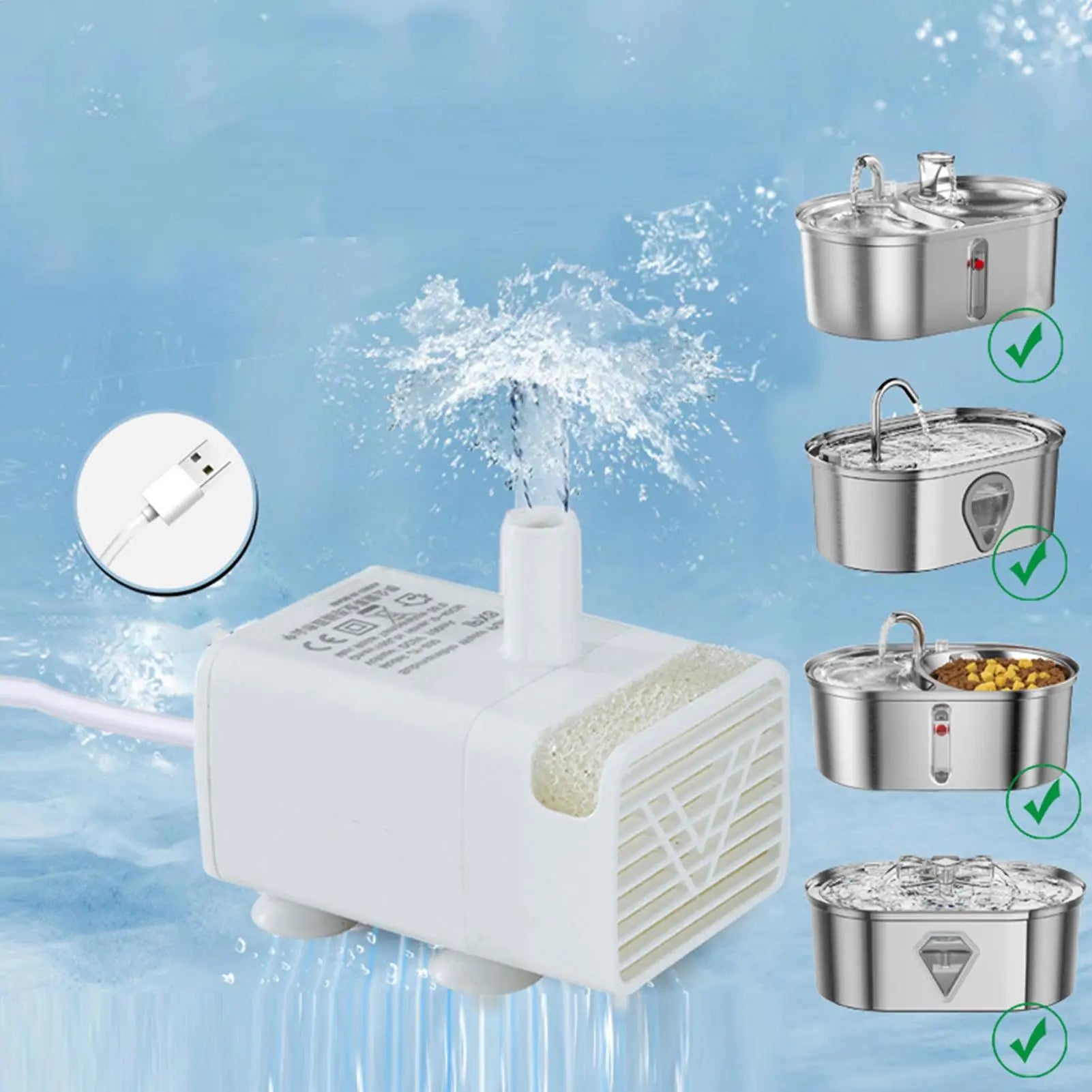 Pet Water Fountain Pump Cat Water Pump Replacement Quiet Feeding Supplies for Drinking Dispenser Travel Indoor Home