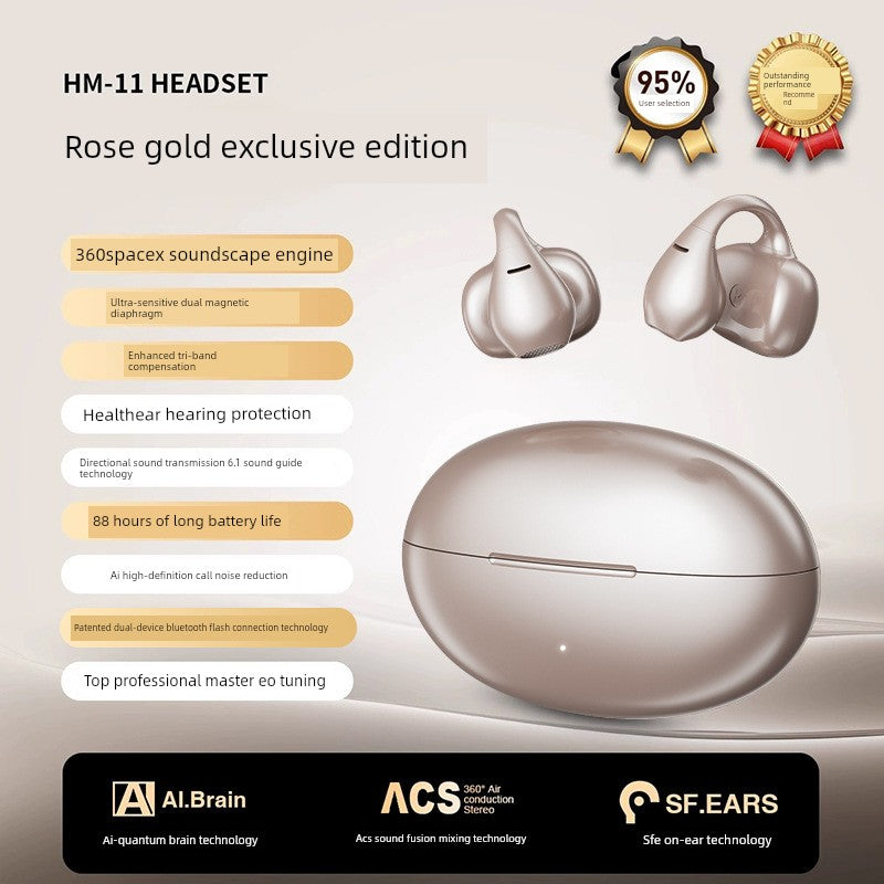 Non-Leaking Ear Clip Bluetooth Headset Open Wireless Gas Bone Conduction Non in-Ear Sports Running 2025 New Arrival